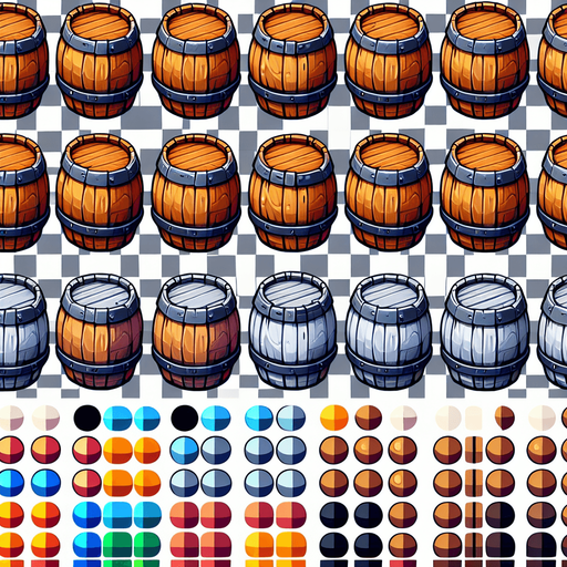 Rolling barrel with attractive colors.
Single Game Texture.  In-Game asset.  2d.  Blank background.  High contrast.  No shadows