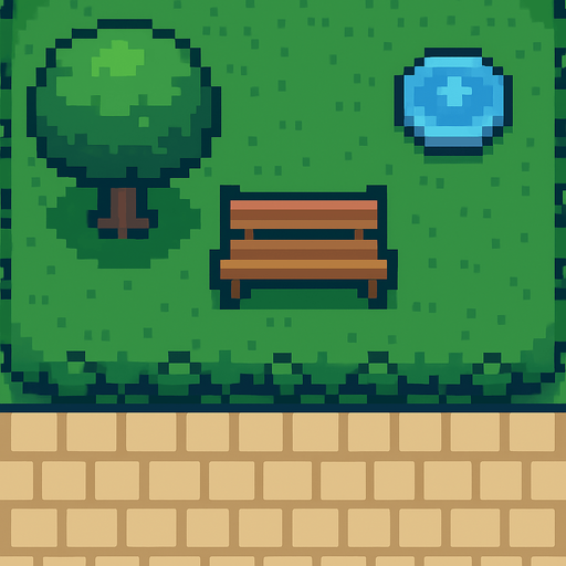 Park tile 2d pixilated topdown.
In-Game asset.  2d.  High contrast.  No shadows