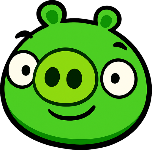 Green pig no angry.
In-Game asset.  2d.  High contrast.  No shadows
