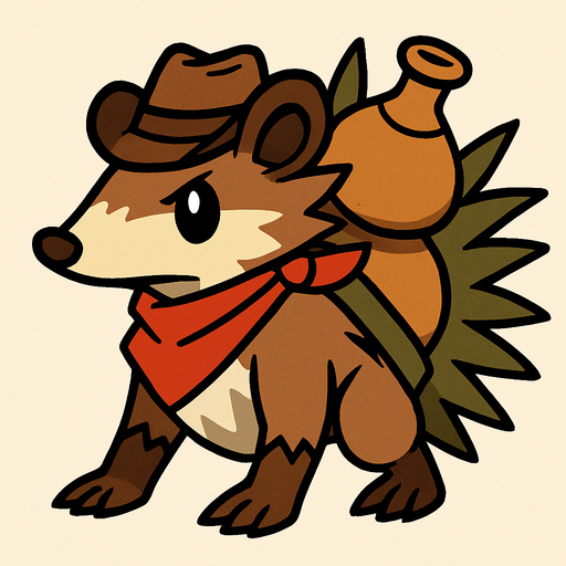 Um monstrinho do tipo Terra inspirado em Pokémon e Digimon estilo invocador aparência inspirada em gambá, nordeste, Cabaça nas costas e faroeste.
In-Game asset.  2d.  High contrast.  No shadows