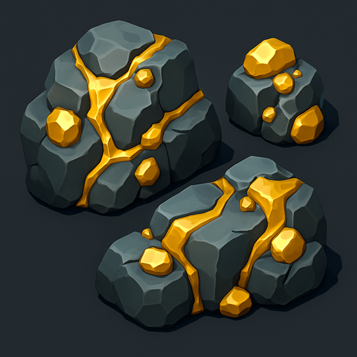 rocas con oro.
In-Game asset.  High contrast.  No shadows. 3D