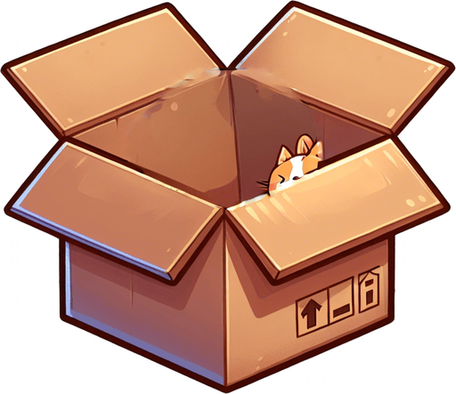 cute Chibi ginger cat look from the box into the camera. Cheeky, happy. Big eyes looking into camera