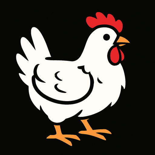 white chicken  with black background.
In-Game asset.  2d.  High contrast.  No shadows