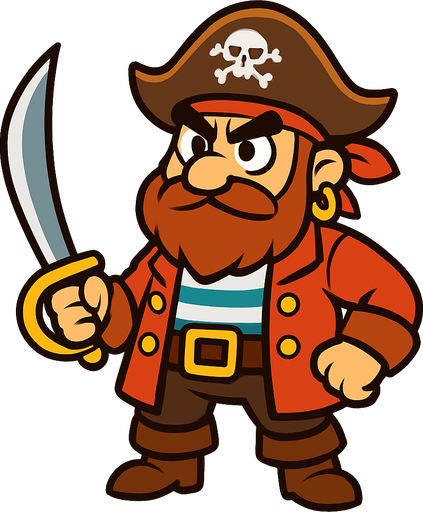 2d pirate no background.
In-Game asset.  2d.  High contrast.  No shadows