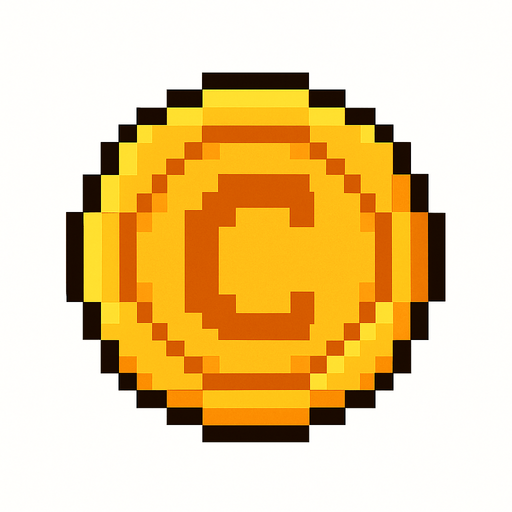 A pixelated coin.
In-Game asset.  2d.  High contrast.  No shadows