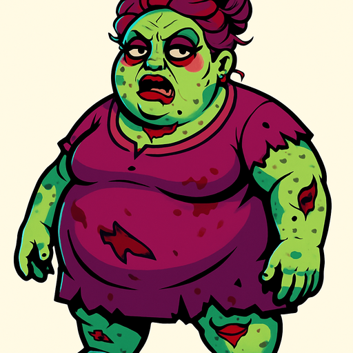boss zombie şişko kadın makyajlı.
In-Game asset.  2d.  High contrast.  No shadows