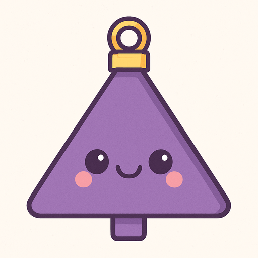 Perfectly triangle purple Christmas decoration with cute happy face. Cartoon style. Cute art style. Simple vector style.