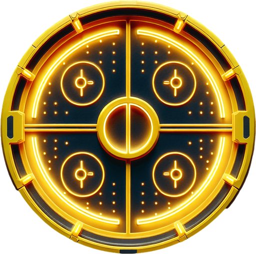 Air hockey disk with neon yellow lights. top view.
Single Game Texture. In-Game asset. 2d. Blank background. High contrast. No shadows.