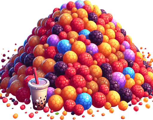 pile of Fruit jelly boba pearls, no cup
Single Game Texture. In-Game asset. 2d. Blank background. High contrast. No shadows.