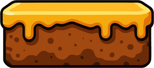 lateral view of a flat cake in rectangular platform shape for a platformer game.
In-Game asset.  2d.  High contrast.  No shadows