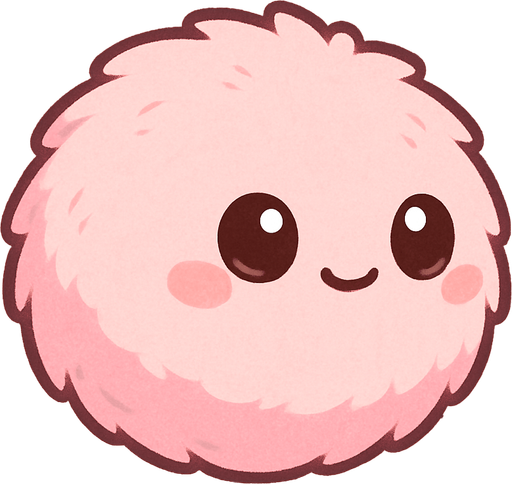 Chibi style, incredibly cute, perfectly round, puffy creature. **It has no visible legs or limbs, appearing as a soft, adorable ball with a friendly, expressive face (big, innocent eyes and a small smile).** Implied motion is a gentle bounce or glide. Predominant color: light pink with subtle fluffy texture. Minimalist, clean lines, vibrant colors. Solid light blue background. Mobile game character asset, running/gliding animation frame..
In-Game asset.  2d.  High contrast.  No shadows