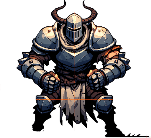 An animated image an aggressive medieval knight.
Single Game Texture. In-Game asset. 2d. Blank background. High contrast. No shadows.