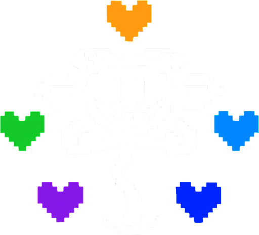 Flowey Undertale but with 6 souls (Orange,Green,Yellow,blue,Purple, Light Blue).
In-Game asset.  2d.  High contrast.  No shadows