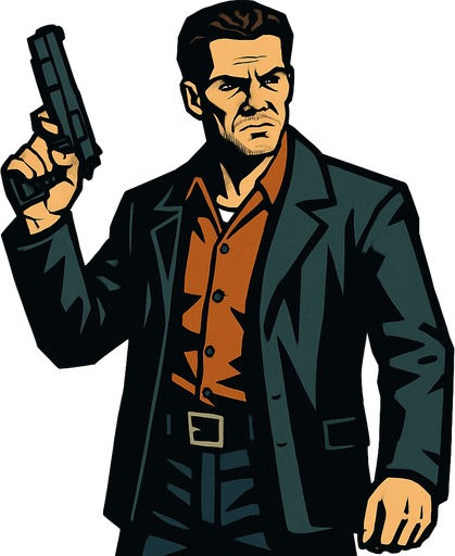 draw a man like max payne.
In-Game asset.  2d.  High contrast.  No shadows