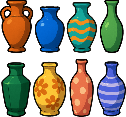 Pack of different vases.
In-Game asset.  High contrast.  No shadows. 3D