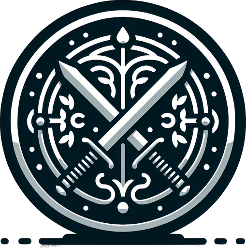 A round button with icons of a sword and bow crossed over a shield, hinting at weapon switching..
Game interface icon. Medieval theme with crossed weapons on a shield. High contrast and intuitive design.