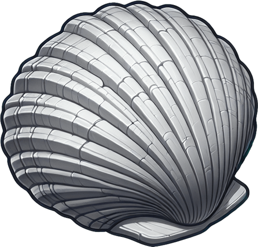 A clam.
Single Game Texture.  In-Game asset.  2d.  Blank background.  High contrast.  No shadows
