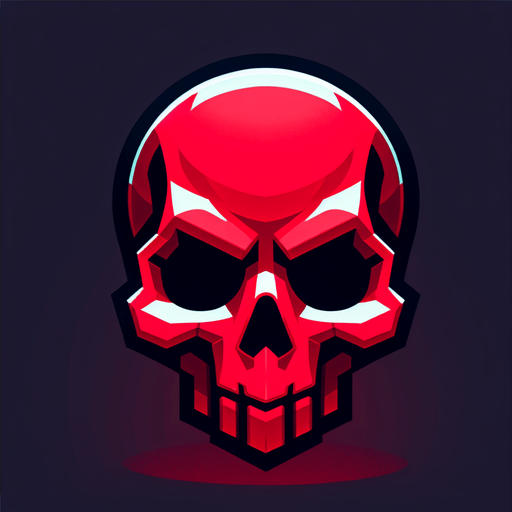 tête de mort rouge.
Single Game Texture. In-Game asset. 2d. Blank background. High contrast. No shadows.