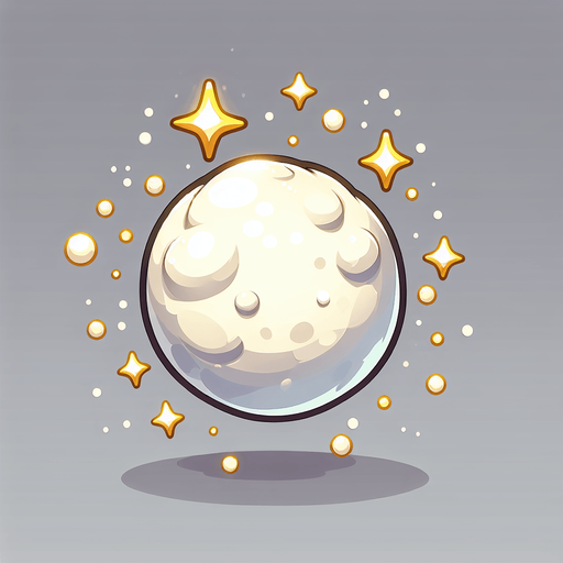 a snowball with magical powder, white color with golden tone, cartoon Single Game Texture. In-Game asset. 2d. Blank background. High contrast. No shadows.