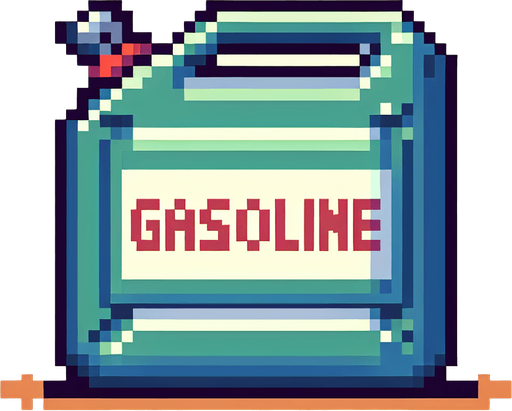 Pixel art benzin bidonu.
Single Game Texture.  In-Game asset.  2d.  Blank background.  High contrast.  No shadows