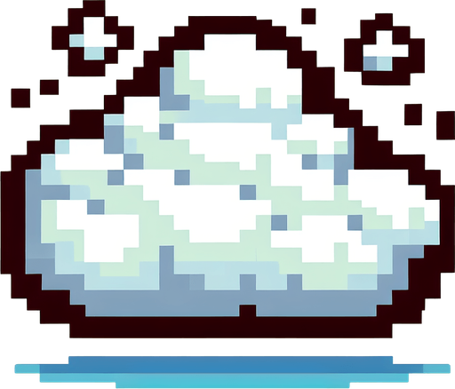 8-bit. Cartoon. White cloud. In game asset Single Game Texture. In-Game asset. 2d. Blank background. High contrast. No shadows.