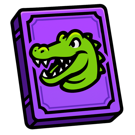 Purple card packet with a Crocodile in the center.
In-Game asset.  2d.  High contrast.  No shadows