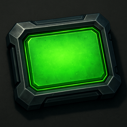 Create si-fi realistic Green Rectangle BUTTON with 3D views. In-Game asset. 2d. High contrast. With shadows.