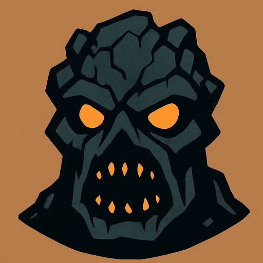 2d mysterious and scary golem character's head.
In-Game asset.  2d.  High contrast.  No shadows