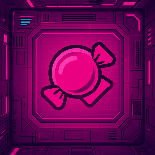 2D Top floor of tower facing the screen to use it as a grid. future. Cyberpunk. abstract. seen from above. HD colors. No Diagonal assets. Pink color. Big logo of a Gum bomb on the middle of it.