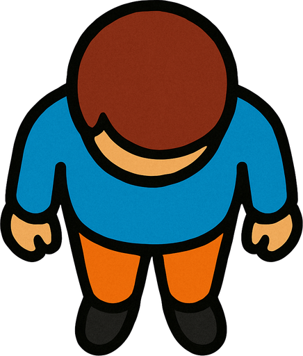 Un humano visto desde arriba simple.
In-Game asset.  2d.  High contrast.  No shadows