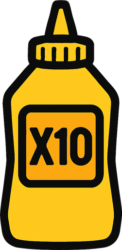 Mustard Bottle, label is x10.
In-Game asset.  2d.  High contrast.  No shadows