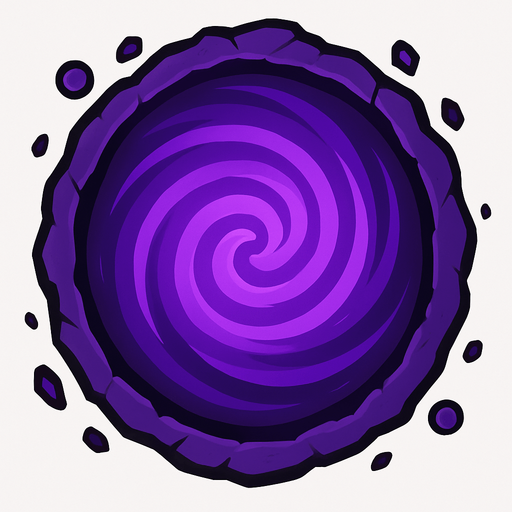 Un portal de color morado que tiene pinta de vortice.
In-Game asset.  2d.  High contrast.  No shadows