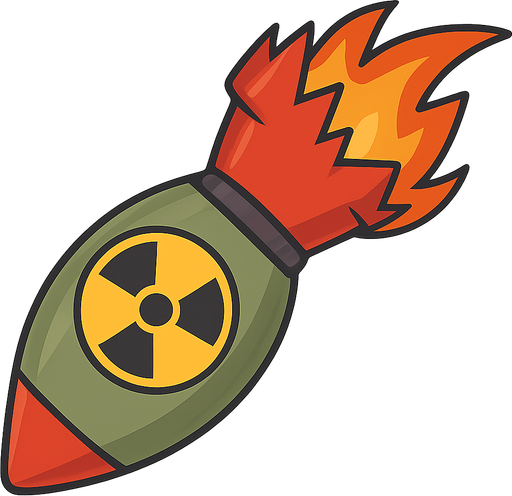 arkasından alev çıkan nükleer enerji füzesi. No background. Transparent background. Blank background. No shadows. 2d. In-Game asset. flat