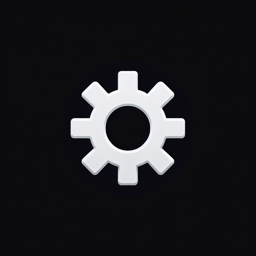 plain white basic gear icon. black background