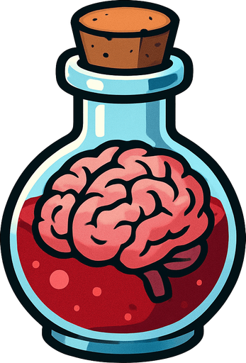 2D. Brain illustrated healing potion..
In-Game asset.  2d.  High contrast.  No shadows