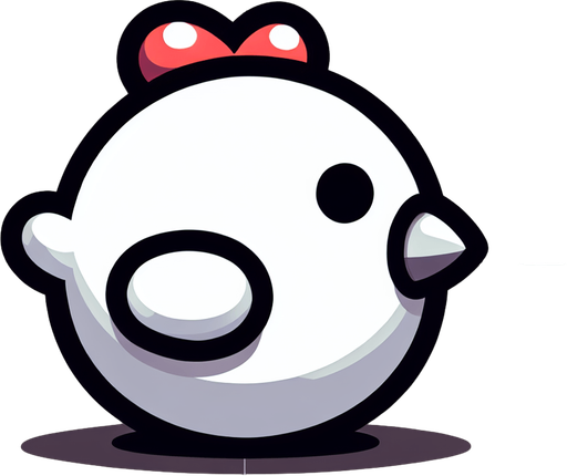 White Cartoon chicken, side.
Single Game Texture.  In-Game asset.  2d.  Blank background.  High contrast.  No shadows