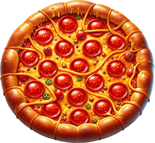 a pepperoni pizza.
In-Game asset. 2d. Blank background. High contrast.