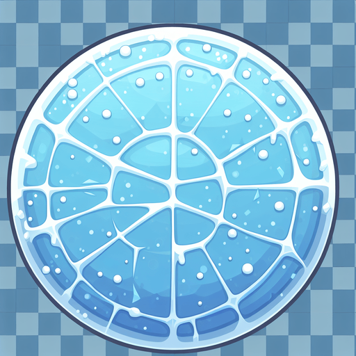 Плоский лед, круглый, мультяшный. Вид сверху.
Single Game Texture. In-Game asset. 2d. Blank background. High contrast. No shadows.