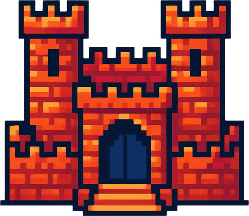 pixsel castle.
In-Game asset.  2d.  High contrast.  No shadows