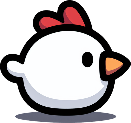 White Cartoon chicken, side.
Single Game Texture.  In-Game asset.  2d.  Blank background.  High contrast.  No shadows