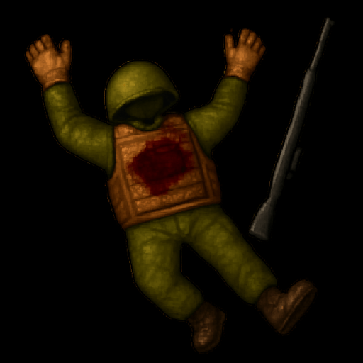 make soldier laying in with belly up dead