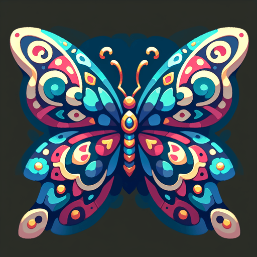 Create a butterfly.
Single Game Texture.  In-Game asset.  2d.  Blank background.  High contrast.  No shadows