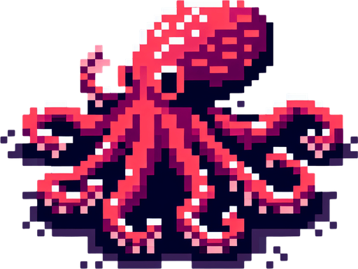tentacle monster 8 bit.
Single Game Texture. In-Game asset. 2d. Blank background. High contrast. No shadows.