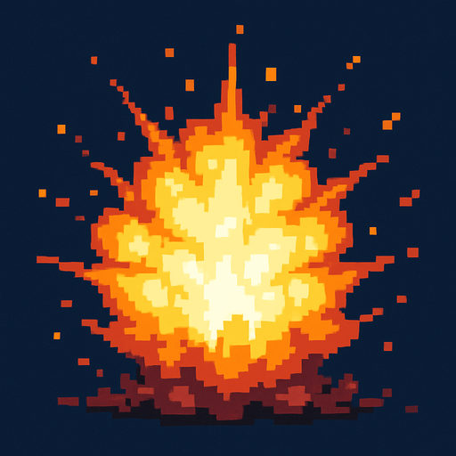 Una explosión normal pixelart.
In-Game asset.  2d.  High contrast.  No shadows