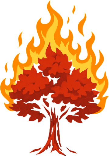 Arbre rouge en feu.
In-Game asset.  2d.  High contrast.  No shadows