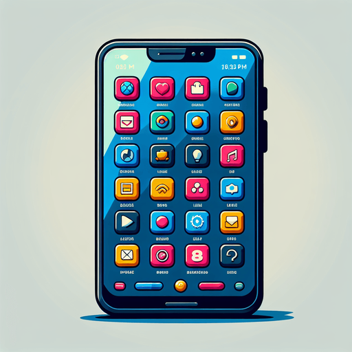 Телефон с приложениями.
Single Game Texture. In-Game asset. 2d. Blank background. High contrast. No shadows.