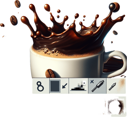 Coffee splashing effect.
Single Game Texture. In-Game asset. 2d. Blank background. High contrast. No Shadows.