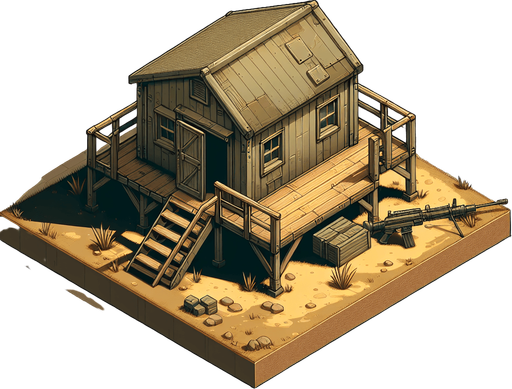 vojenský bungr.
Single Game Texture. In-Game asset. 2d. Blank background. High contrast. No shadows.