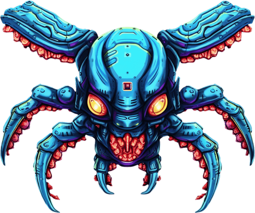 Alien enemy, adopted to space, flying down
Game Texture. In-Game asset. 2d. Pixelart. blank background. Low detail. High contrast.