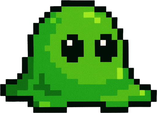 Slime verde, pixelart.
In-Game asset.  2d.  High contrast.  No shadows